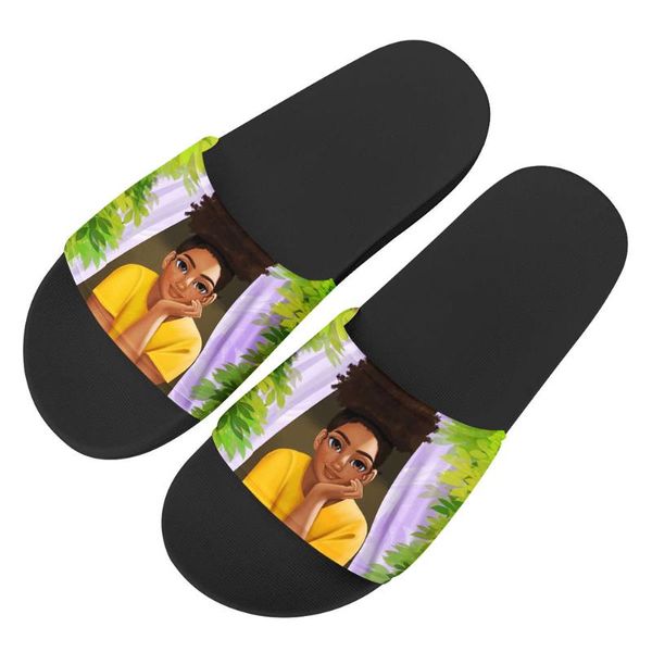 

fashion women slippers shoes black african lady printed sandals cartoon outdoor indoor home non-slip slides