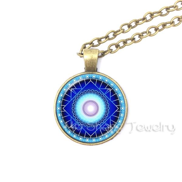 

pendant necklaces spiritual mandala sri yantra statement necklace art picture yoga glass sacred geometry choker, Silver