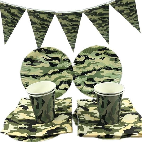 

disposable dinnerware army green camouflage theme party decorations tableware paper cup plate napkins banners baby shower kids birthday supp
