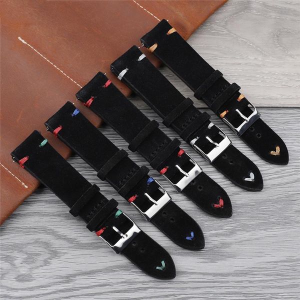 

watch bands soft suede genuine leather watchband handmade black strap 18mm 20mm 22mm 24mm replacement band accessories, Black;brown