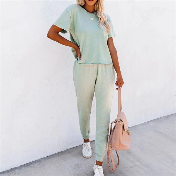 

summer casual two piece set womenpant tracksuit o neck short sleeve t shirt sports pants suit female woman tracksuits sets, White