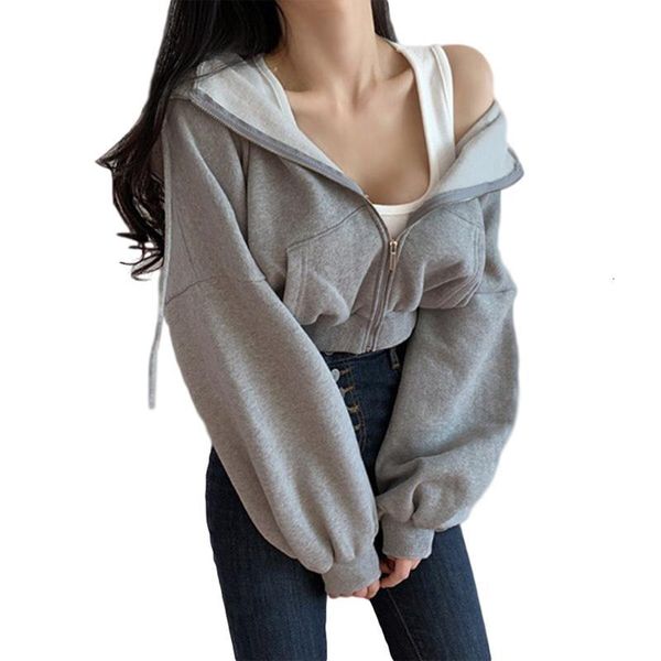 

jackets women's jacket spring autumn zip up cropped hoodies streetwear casual long sleeve loose sweatshirts coat, Black;brown