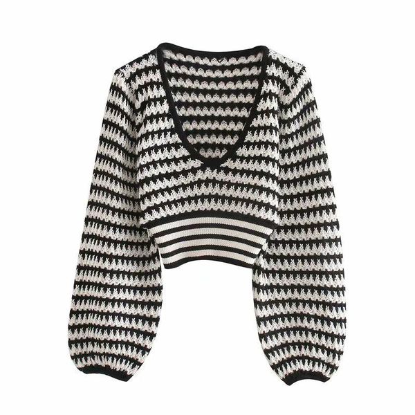 

women's sweaters [ewq] 2021 spring santa sweater contrast stripes thin section v-neck long-sleeved short european trend ladies pullover, White;black