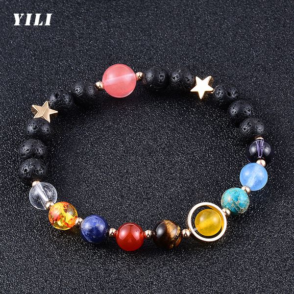 

eight planets bracelet universe galaxy solar system bracelet lava rock yoga beads bracelets bangles for women men gift, Black