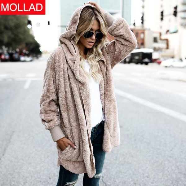 

women's fur & faux fur 2020 autumn and winter women faux fur coat two-sided wear long sleeve warm outwear, Black