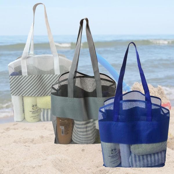 

storage bags multipurpose mesh bag splicing beach totebag hollow out quick dry for bathroom shopping gym swimming outdoor