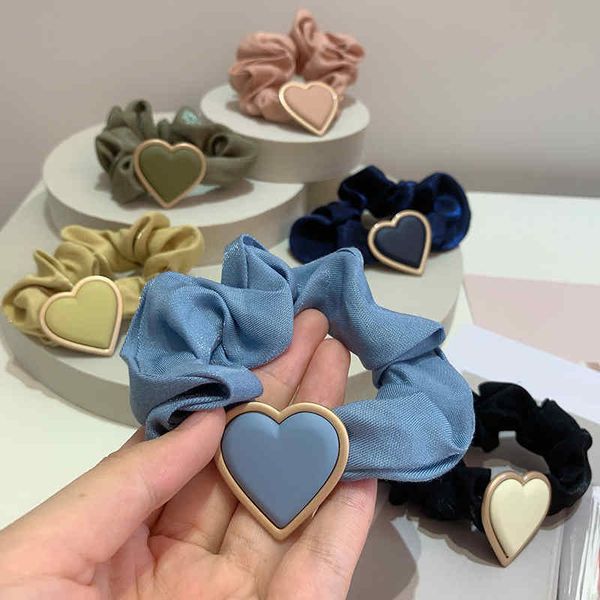 Scrunchies de cabelo de moda para meninas em forma de coração Morandi Color Pony Tail Hairs Cordas Mulheres Borracha Headbands