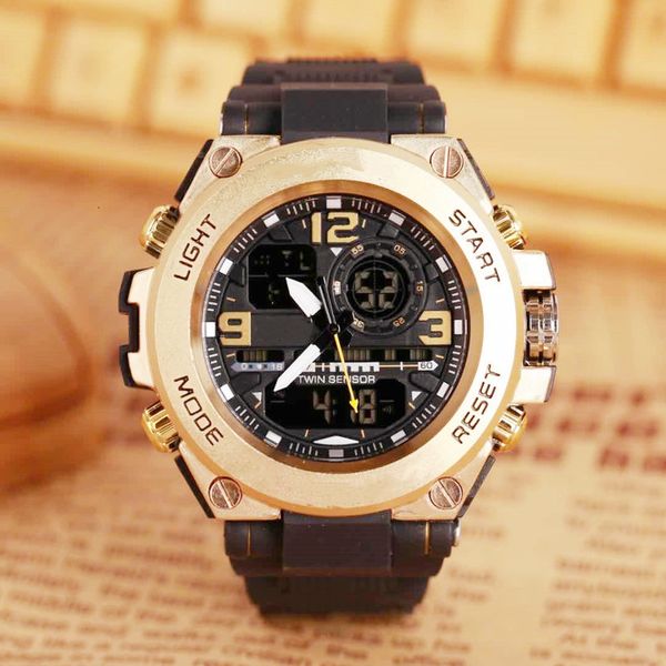 

sports waterproof men's outdoor quartz watch dz7333 led digital display world time pu belt large dial, Slivery;brown
