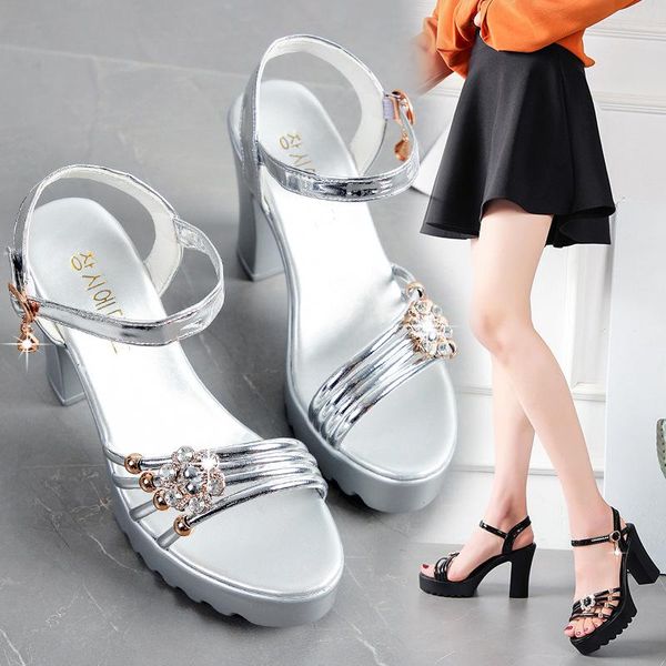 

sandals fashion rhinestone summer shoes women's wedge dress heeled platform slides mujer zapatos size 35-40, Black