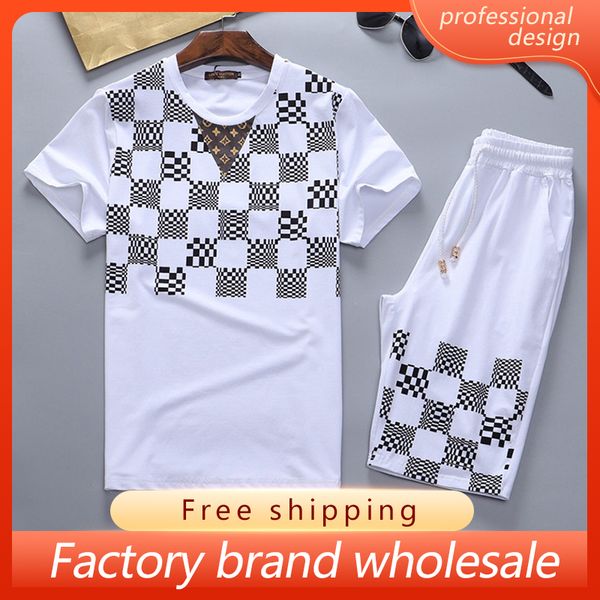 

summer sports suit men's shorts two-piece beach short-sleeved t-shirt sportswear seaside loose casual pants suit no pilling no shrinkin, Gray