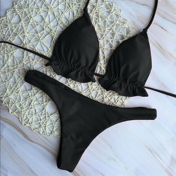

women's swimwear swimming suit for women bikini push up swimsuit bathing solid color ruffle swim costumi da bagno donna, White;black