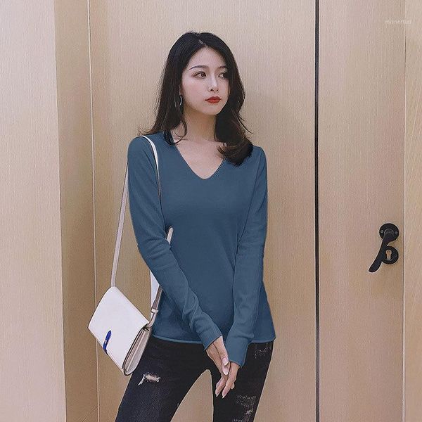 

sweater basic v-neck solid color loose and thin knit women's comfortable long-sleeved bottoming shirt all-match sweaters, White;black