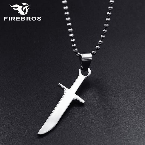 

20/24" bead chain silver color stainless steel sword knife pendant necklace men boy kids jewelry gift wholesale necklaces