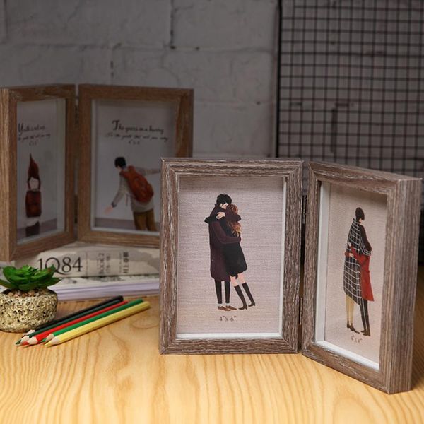 

6inch deskwood structure po frame glass front bedroom gift diy shadow box vertical decoration standing double picture frames