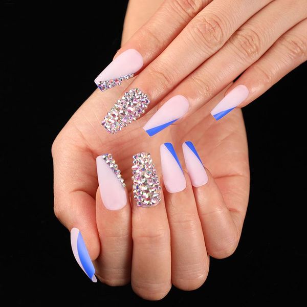 

nail art kits beautiful rhinestone christmas year fake nails press on full cover wearing wearable acrylic tips with glue for girls