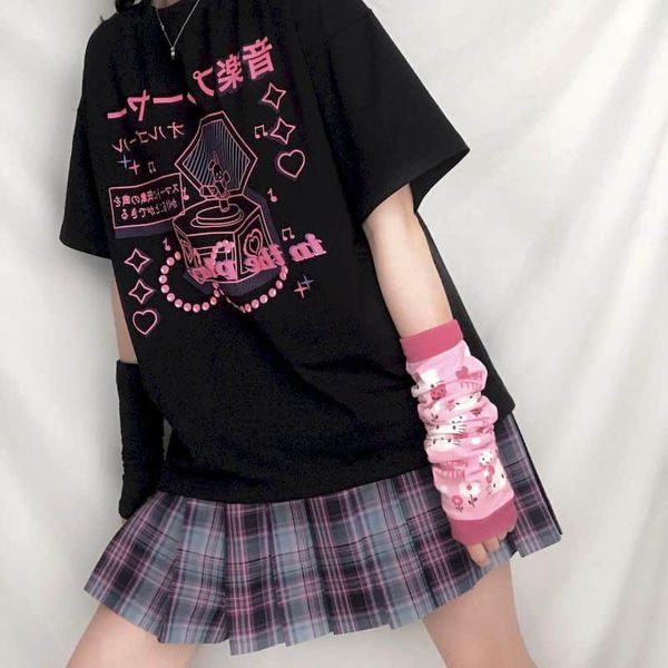 

women's t-shirt 2021 summer goth tshirt women t shirt japanese retro girl loose short-sleeved student jacket wild couple models, White