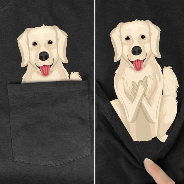 

men's t-shirts cloocl t-shirt summer pocket golden retriever printed men women shirts funny cotton black tees s-7xl drop, White;black