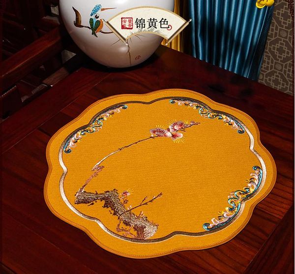 Custom Grande Bordado Bordado Petal-Em forma de Mesa Tapete de Algodão Chinês Chinês Vaso Decorativo Talheres Placemat Propection Café Café Café Teapoy Pad