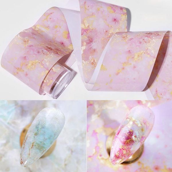 

4*100cm/roll marble series nail foils blooming pink blue paper art transfer sticker holographic decals decorations1, Black