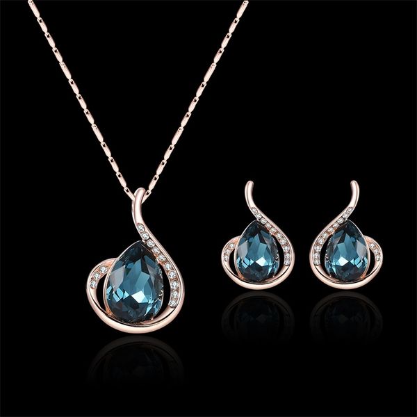 

korean new oval necklace with full diamond earrings necklace set jewelry, Black