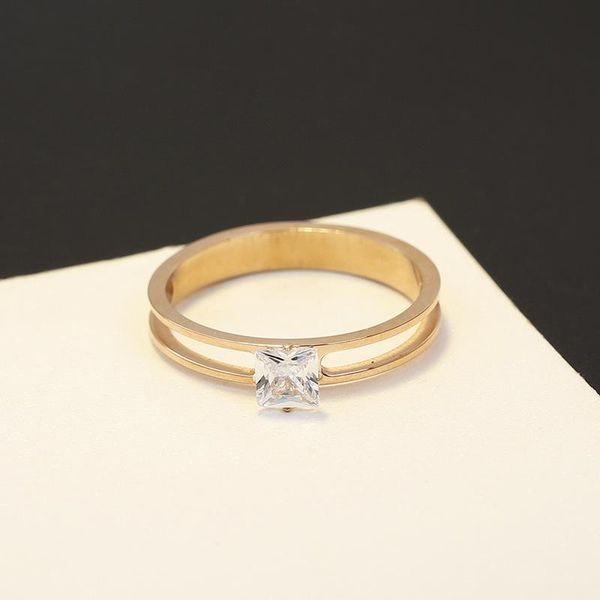 

wedding rings yun ruo korean rose gold titanium steel diamond ring female simple wild double index finger jewelry wholesale, Slivery;golden