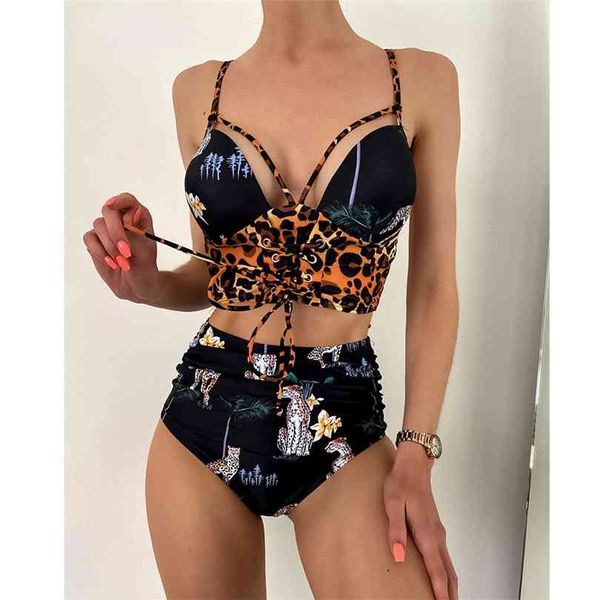 

high waist bikini women swimsuit arrival swimwear hollow out print striped bathing suit beachwear biquini female 210716, White;black