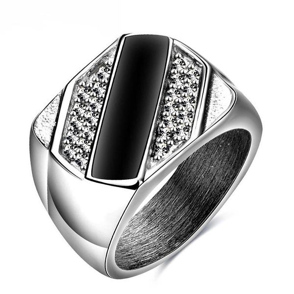 

wedding rings retro black zircon stainless steel men's wide ring anniversary gift engagement, Slivery;golden