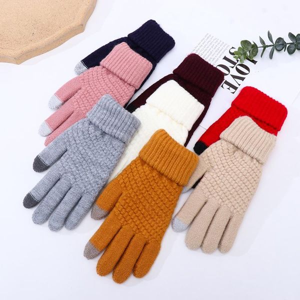 

sports gloves fashion mittens winter warm thicken knitted wool touch screen women full finger, Black