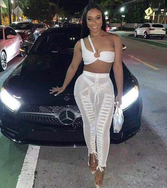 

two piece dress 2021 fashion white women's set one-shoulder & tpencil trousers 2 two-piece club celebrity party bodycon pants