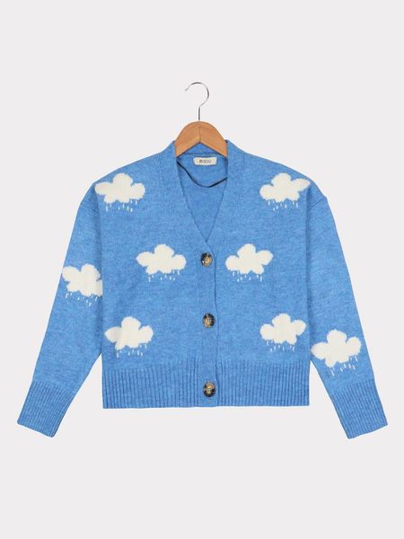 

women's blue rain pattern cardigan jacket knitted hearing wool trend fashion stylist turkey production jackets, Black;brown