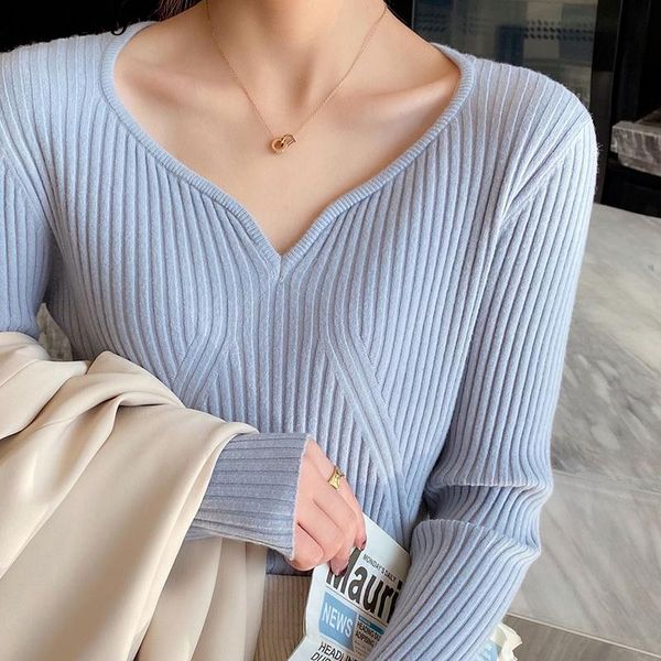 

women's sweaters woherb v-neck bottoming sweater women 2021 autumn winter solid fashion long sleeve pullovers slim all-match knitted ba, White;black