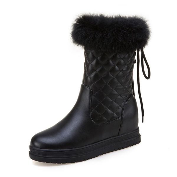 

boots ribetrini girl plush add fur platform shoes winter ankle women fashion lace casual warm sewing, Black