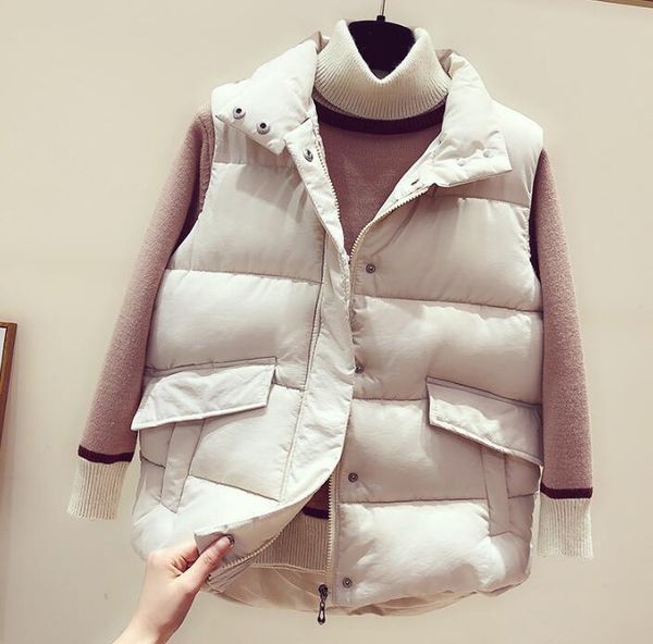 

women's vests autumn winter women sleeveless vest jacket casual warm thick cotton padded coat parka female short waistcoat outwear, Black;white