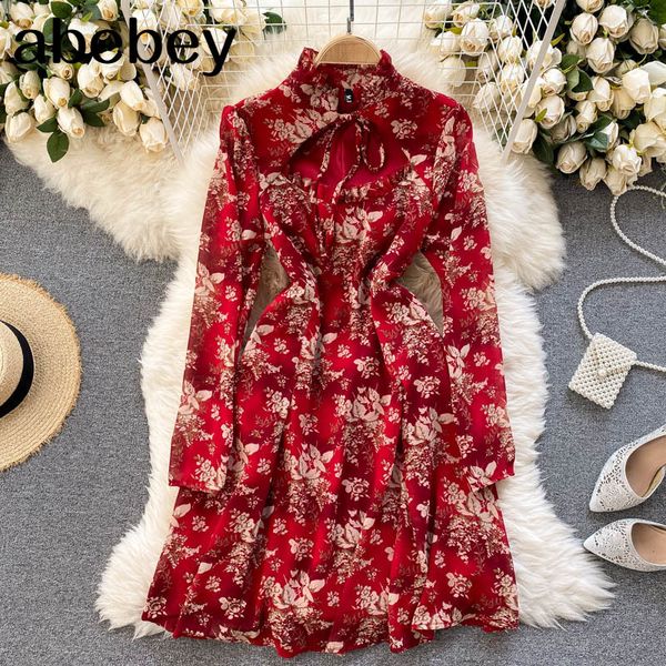 

women chiffon short dress summer drawstring o neck hollow out a line es korean floral print 210512, Black;gray