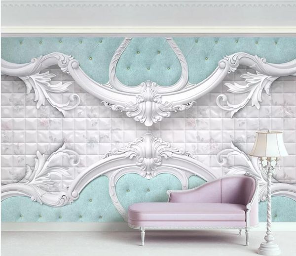 

custom wallpaper 3d papel de parede murals luxury white embossed soft bag style plaid tv background wall paper