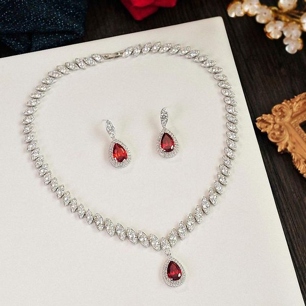 

earrings & necklace elegant charm bridal jewelry sets classical rhinestone water drop party wedding cubic zircon necklaces and, Silver