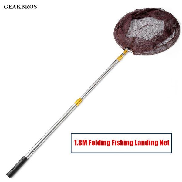 

fishing accessories 1.8m folding stainless steel landing net fish with non-slip telescoping pole handle 8mm universal head interface