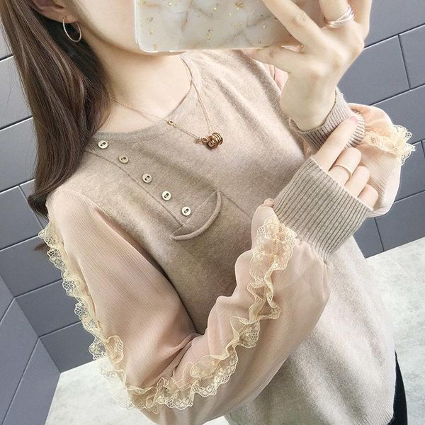 

women's sweaters 2021 winter thick warm women round neck splicing pullovers knit long sleeve buttons sweater female jumper y43, White;black