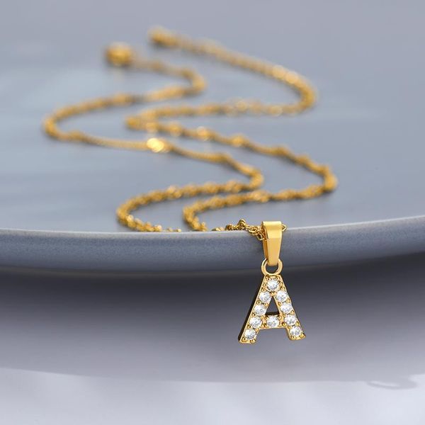 

gold chain english initial alphabet jewelry zircon a to z letters pendant necklace for women collares collar luxury necklaces, Silver