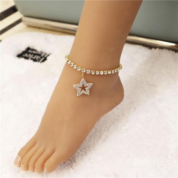 

anklets bohemian handmade wholesale exquisite five-pointed star-shaped anklet ladies summer beach barefoot sandals crystal ankle jewelry, Red;blue