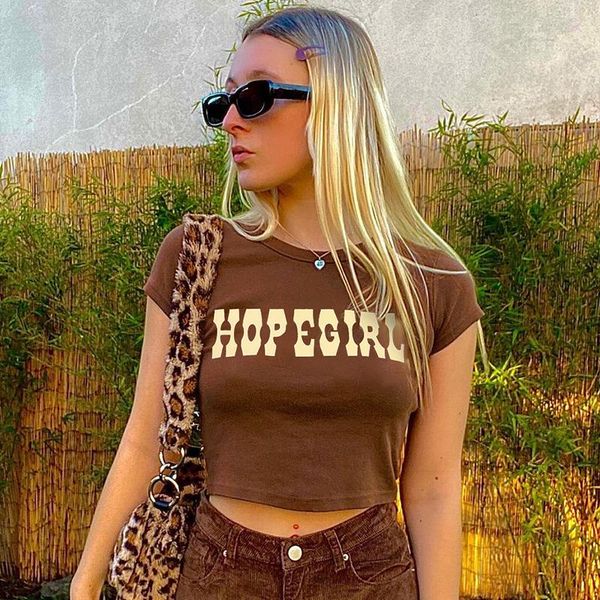 

women's t-shirt printed brown t shirt y2k crop short sleeve pullovers o neck tshirt harajuku tee casual summer streetwear, White
