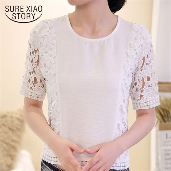 

blusas mujer de moda blosue women short sleeve white lace blouse ladies camisas womens and blouses 4282 50 210506