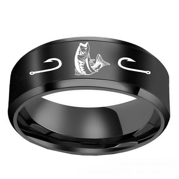 

fish hook fisherman smybol rings stainless steel band size 6-13, Silver
