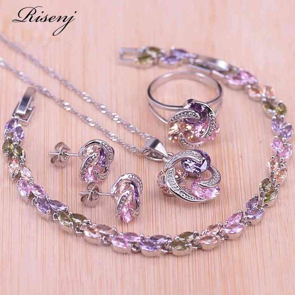 

risenj colorful lucky circle silver color jewelry for women earrings ring necklace set with pendant in store, Black