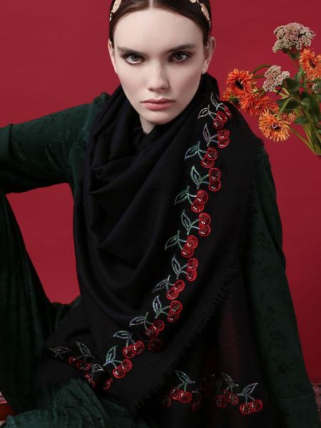 

scarves autumn and winter warm real cashemer scarf imported austrian diamond handmade woolen wraps 100% cashmere drilling black shawl, Blue;gray