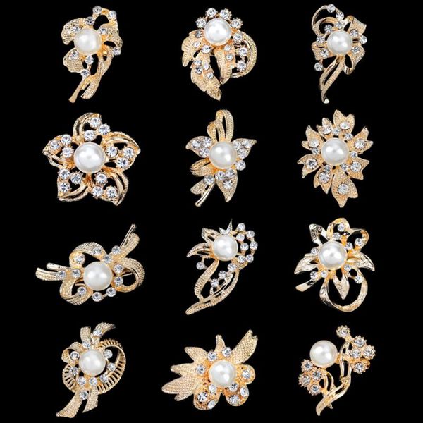 

pins, brooches 12 pieces assorted rhinestone imitation pearl flower brooch set badge pin, Gray