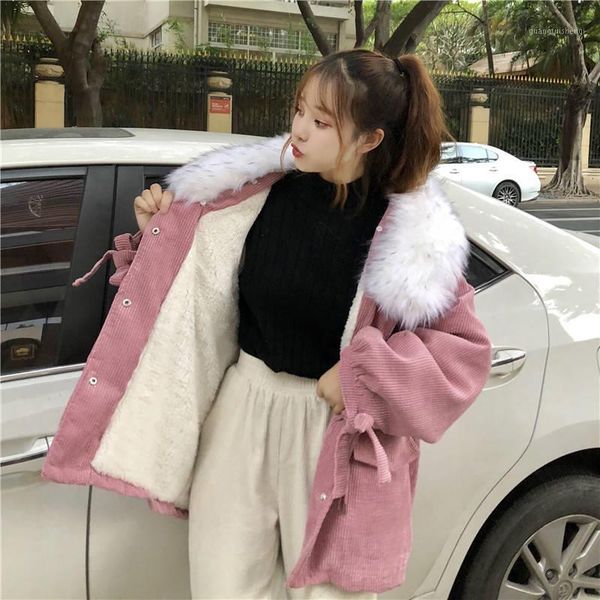 

women's down & parkas women 's cotton -padded jacket winter 2021 korean style loose students thick mid-length big fur collar coat, Black