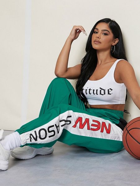 

sxy letter graphic tank & carrot pants set 31fv#, White