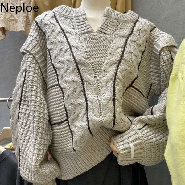

neploe knitted ribbed pullovers women korean fashion jumpers fall clothes sweaters for women loose casual sueter coat 4g020 210422, White;black