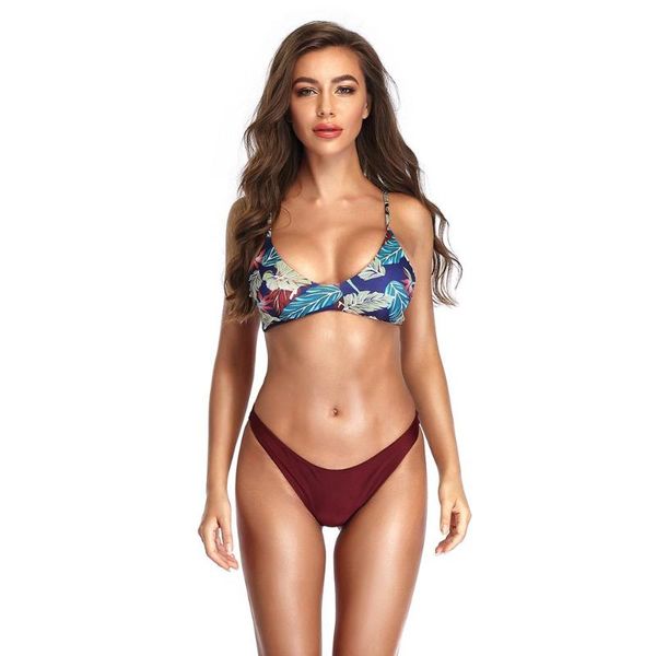 

one-piece suits womens bathing floral printing swim padded halter bikini two piece swimsuits